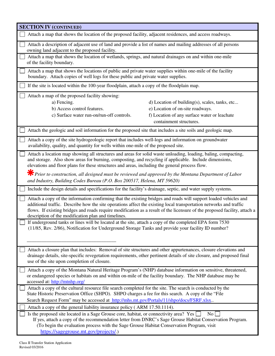 Class II Transfer Station License Application - Montana, Page 4