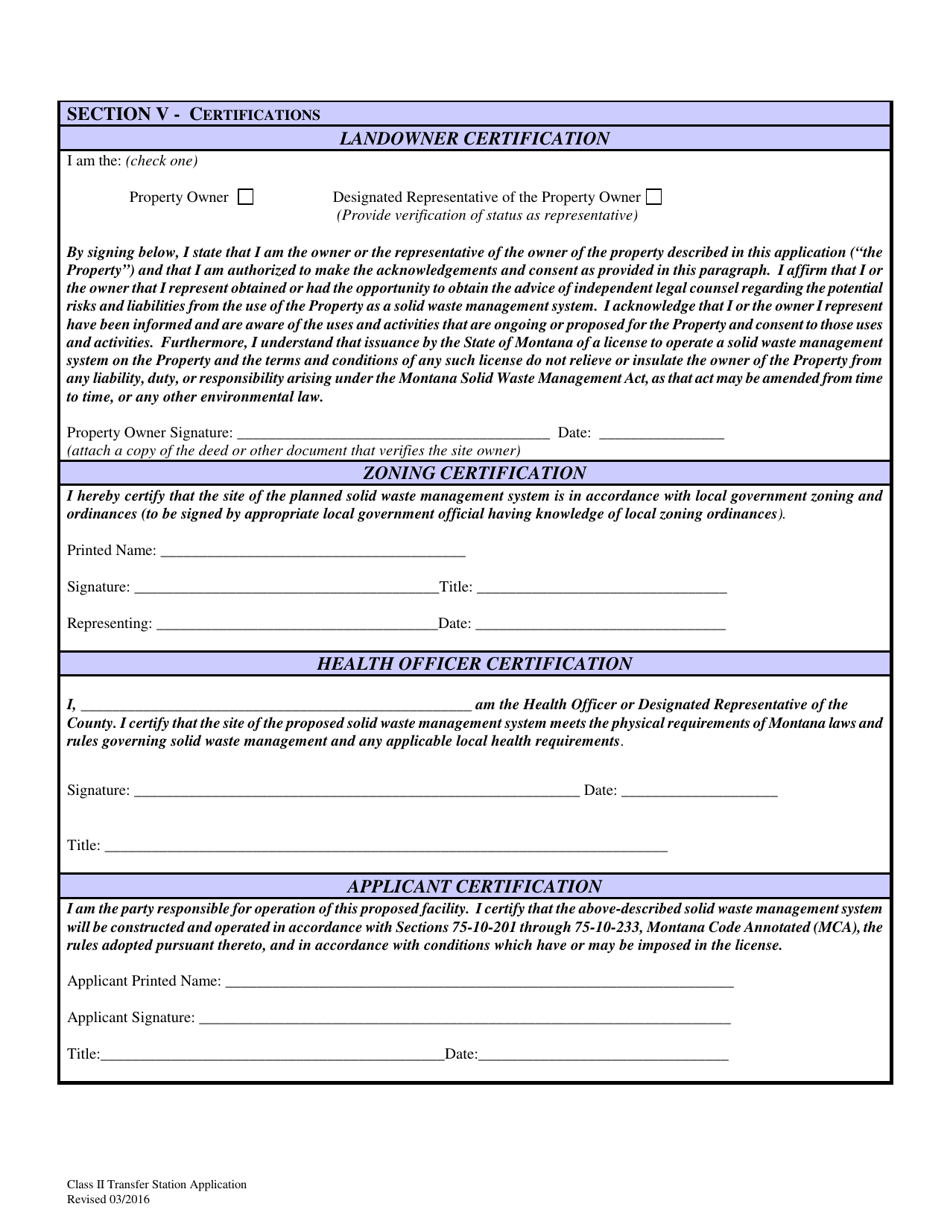 Class II Transfer Station License Application - Montana, Page 5