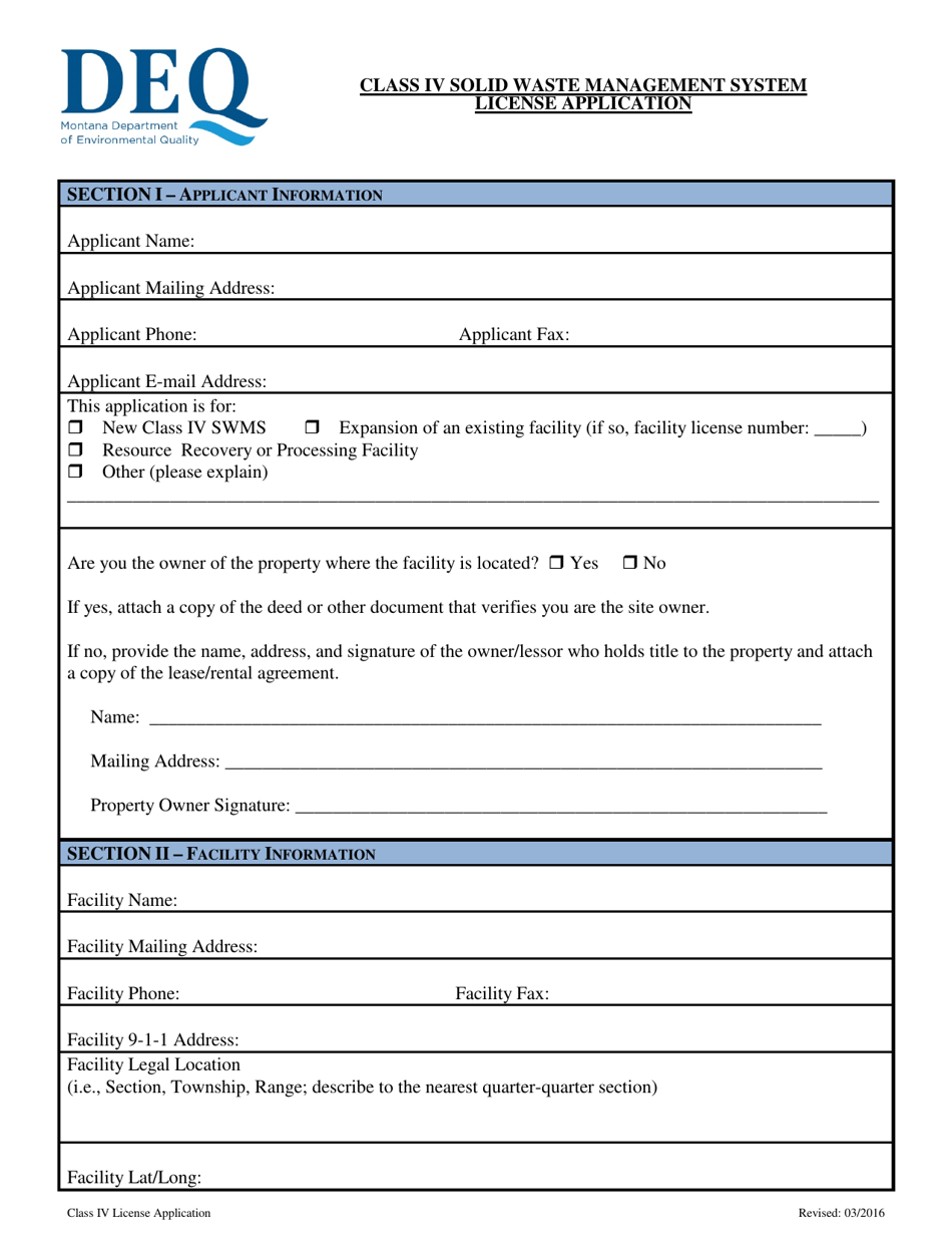 Montana Class IV Solid Waste Management System License Application ...