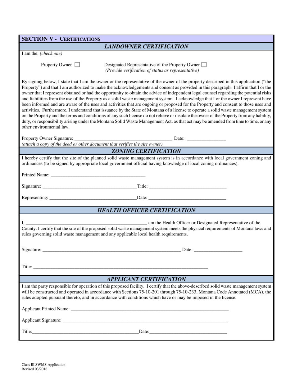 Class Iii Solid Waste Management System License Application - Montana, Page 5