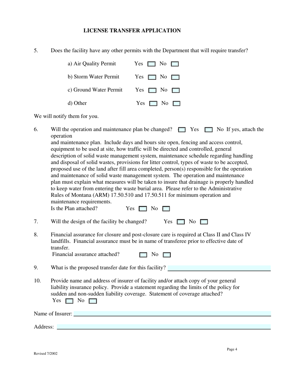 Applicants for Solid Waste Management System License Transfer - Montana, Page 4