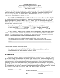 Document preview: Notice of Closed Landfill Deed Notation Form - Montana