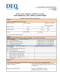 Septic Tank, Cesspool, and Privy Cleaner New Disposal Site Application Form - Montana