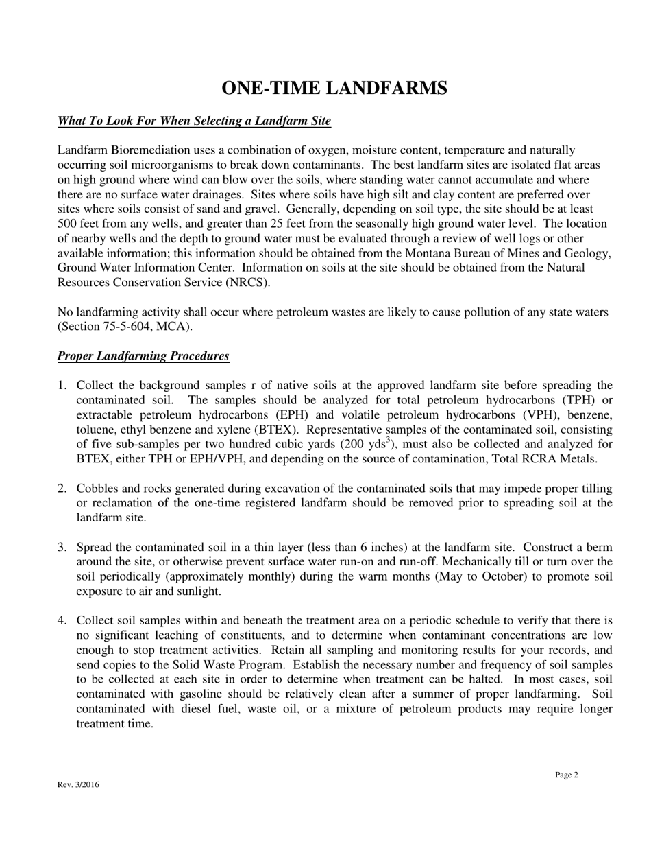 One-Time Landfarm License Application - Montana, Page 2