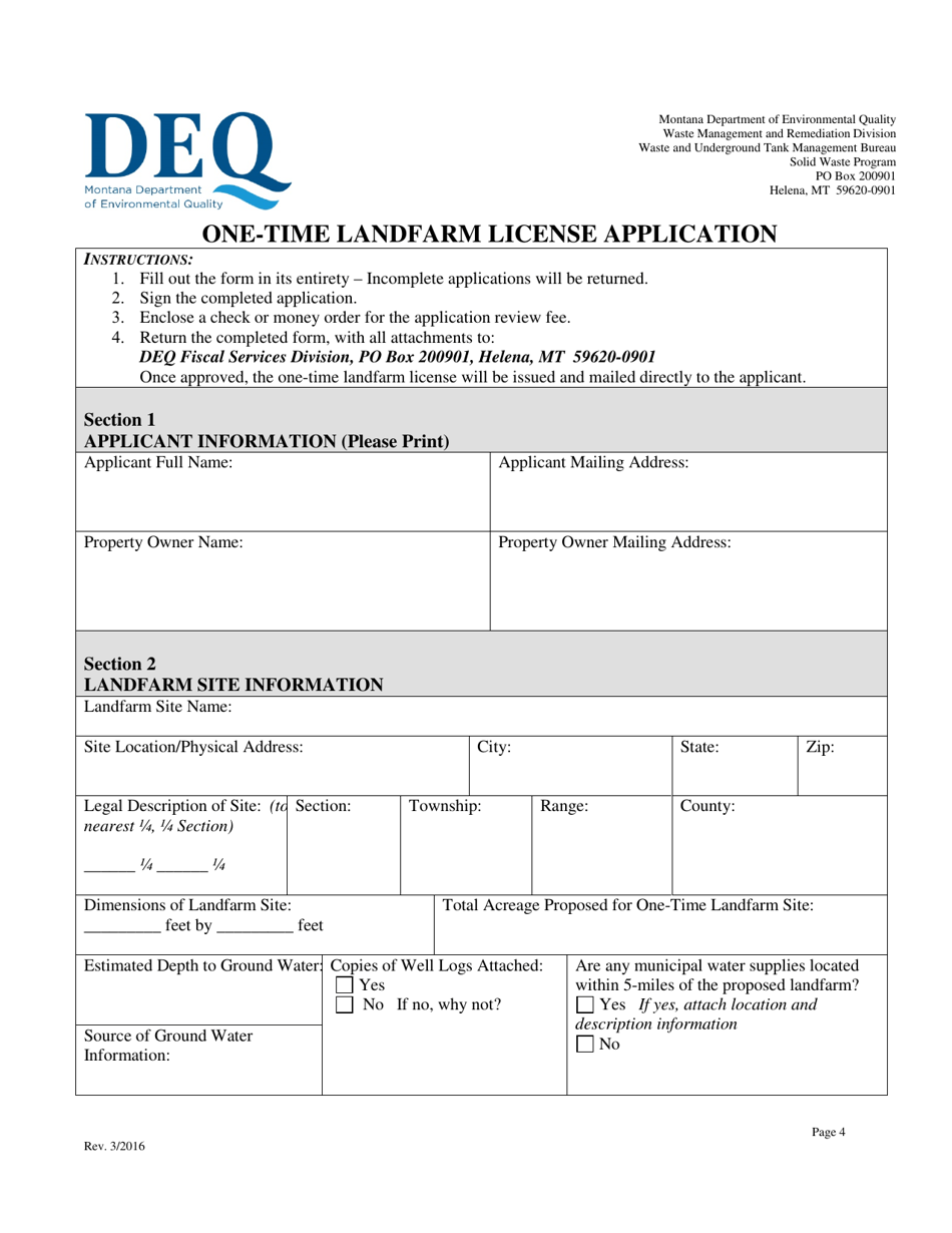 One-Time Landfarm License Application - Montana, Page 4