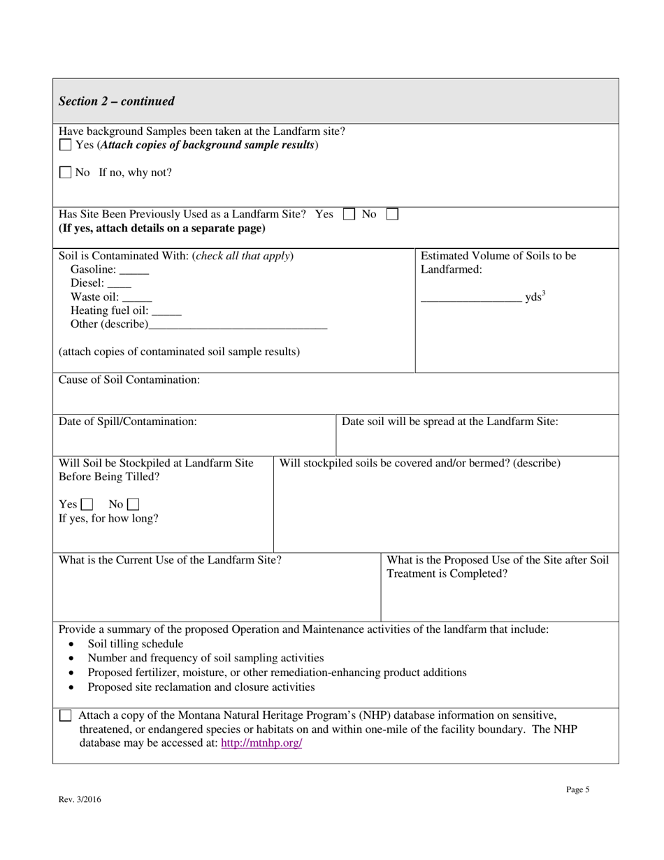 One-Time Landfarm License Application - Montana, Page 5