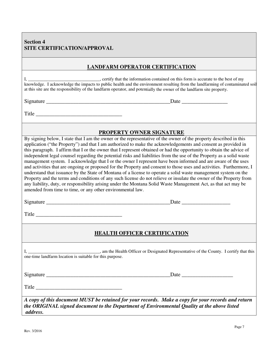 One-Time Landfarm License Application - Montana, Page 7