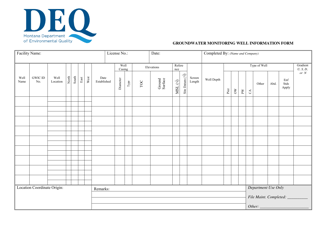 Document preview: Groundwater Monitoring Well Information Form - Montana