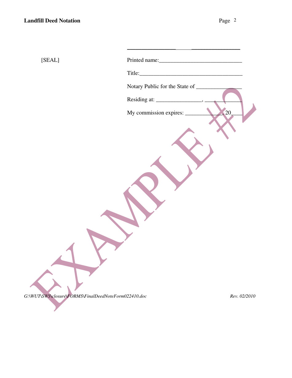 Notice of Landfill Operation Deed Notation for Specific Disposal Unit Boundary Within Licensed Boundary - Example - Montana, Page 2