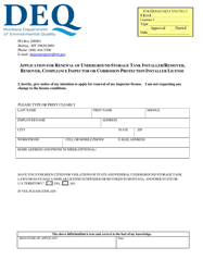 Document preview: Application for Renewal of Underground Storage Tank Installer/Remover, Remover, Compliance Inspector or Corrosion Protection Installer License - Montana