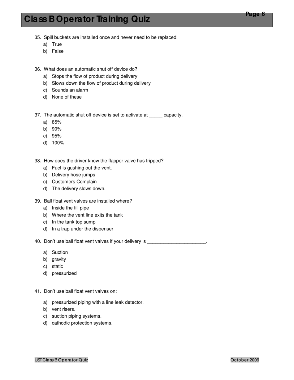 Montana Underground Storage Tank Class B Operator Training Quiz - Montana, Page 10