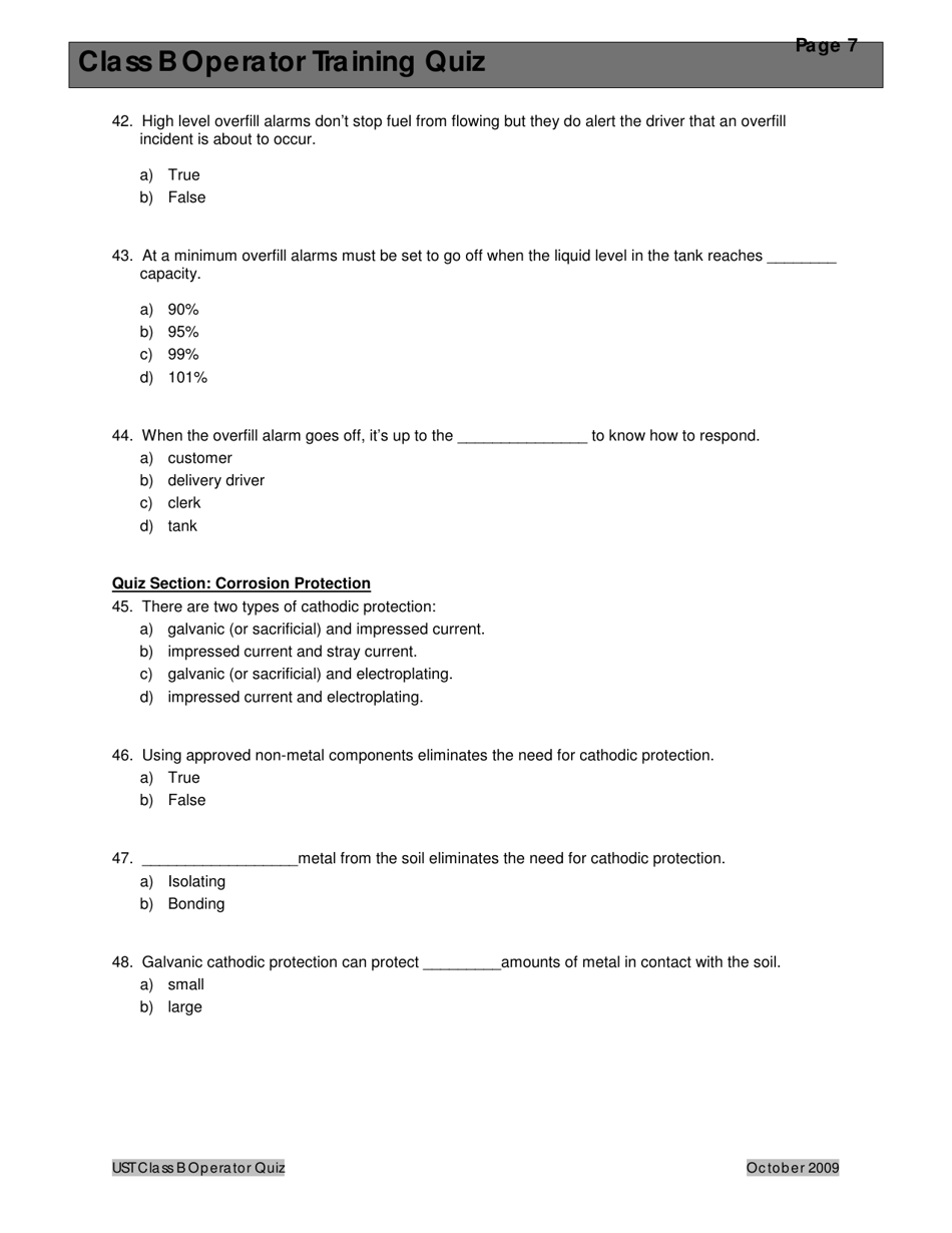 Montana Underground Storage Tank Class B Operator Training Quiz - Montana, Page 11