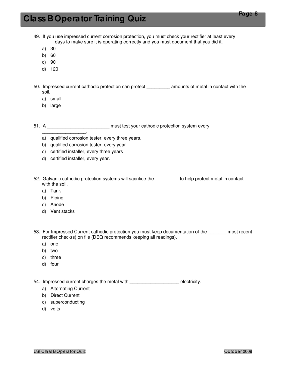 Montana Underground Storage Tank Class B Operator Training Quiz - Montana, Page 12