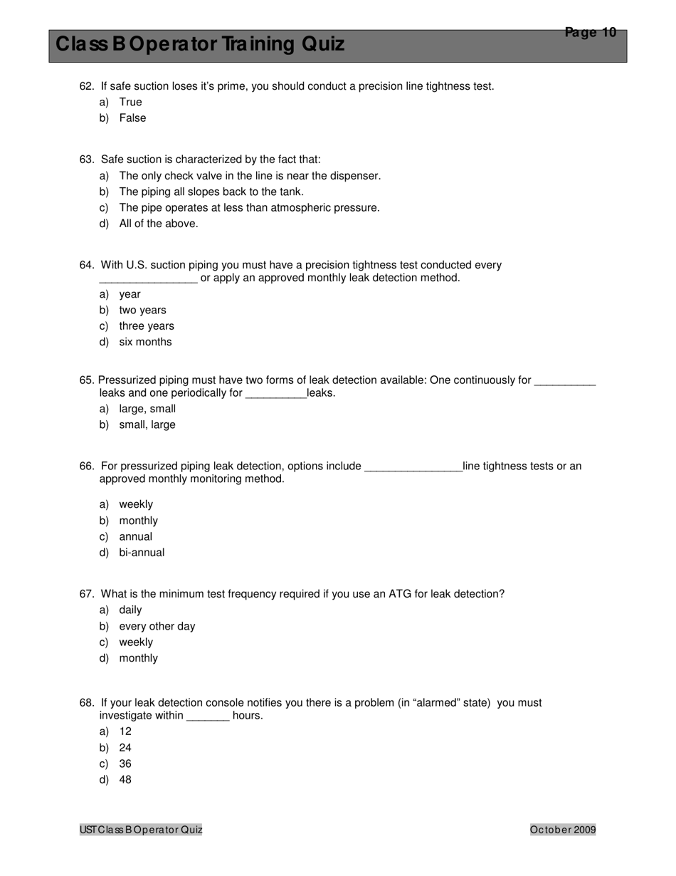 Montana Underground Storage Tank Class B Operator Training Quiz - Montana, Page 14