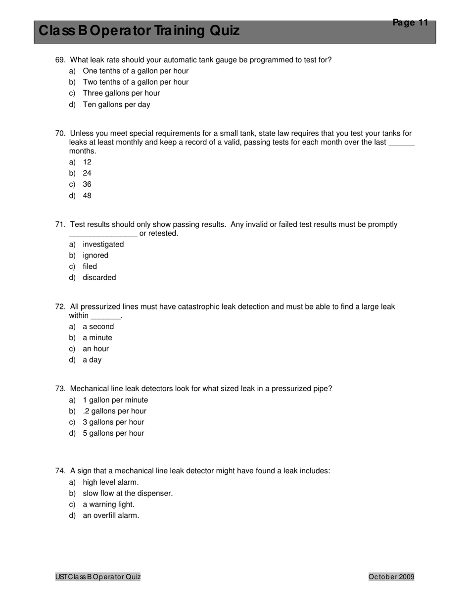 Montana Underground Storage Tank Class B Operator Training Quiz - Montana, Page 15
