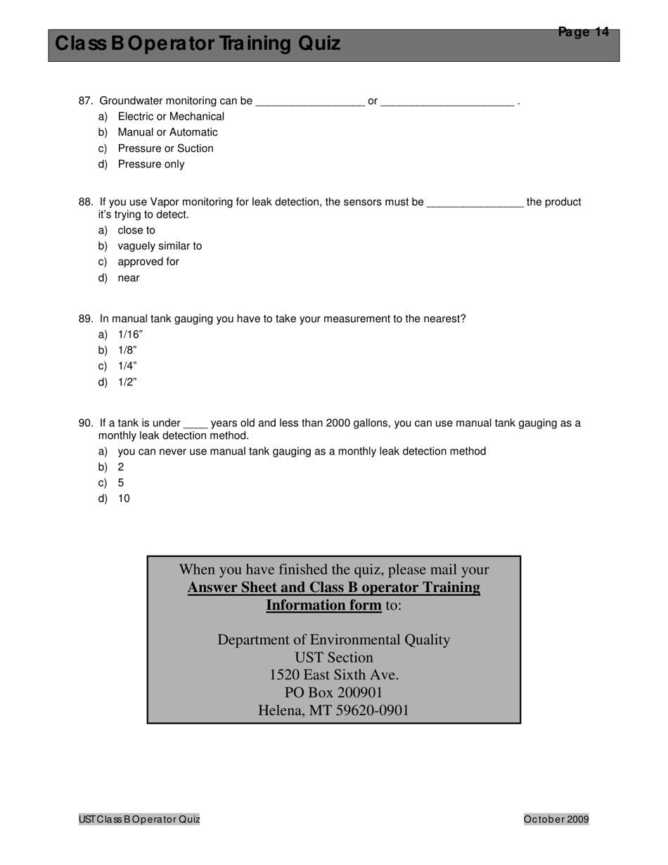 Montana Underground Storage Tank Class B Operator Training Quiz - Montana, Page 18