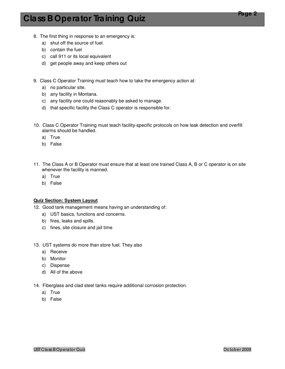 Montana Underground Storage Tank Class B Operator Training Quiz - Montana, Page 6