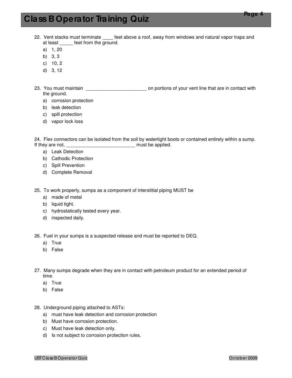Montana Underground Storage Tank Class B Operator Training Quiz - Montana, Page 8