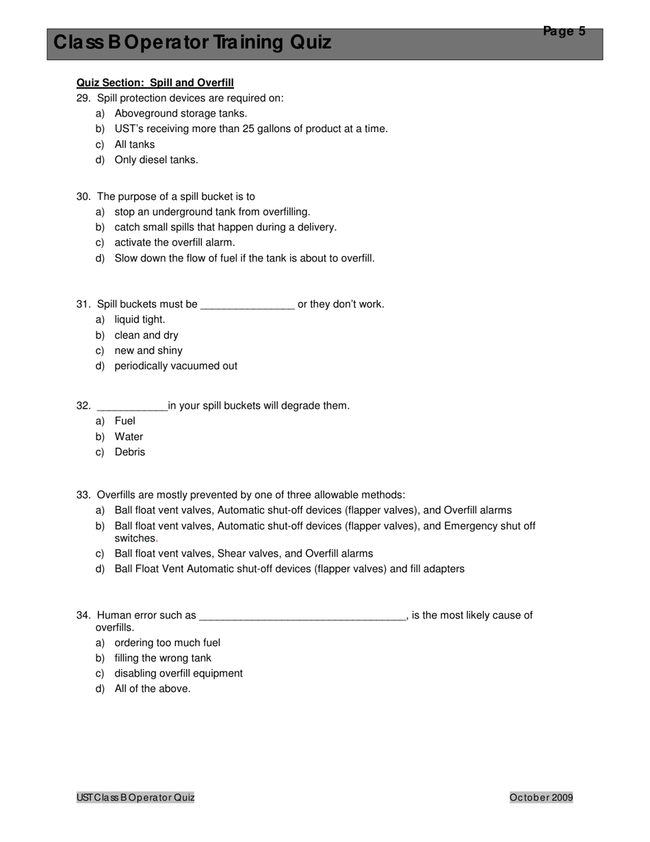 Montana Underground Storage Tank Class B Operator Training Quiz - Montana, Page 9