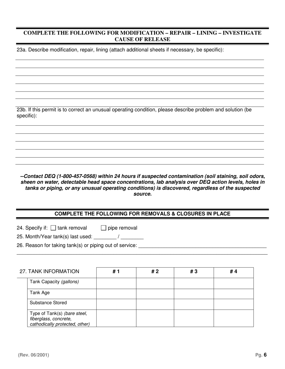 Application for Permit to Install, Repair, Modify, Close or Remove Underground Storage Tanks for Petroleum Products or Hazardous Substances - Montana, Page 6