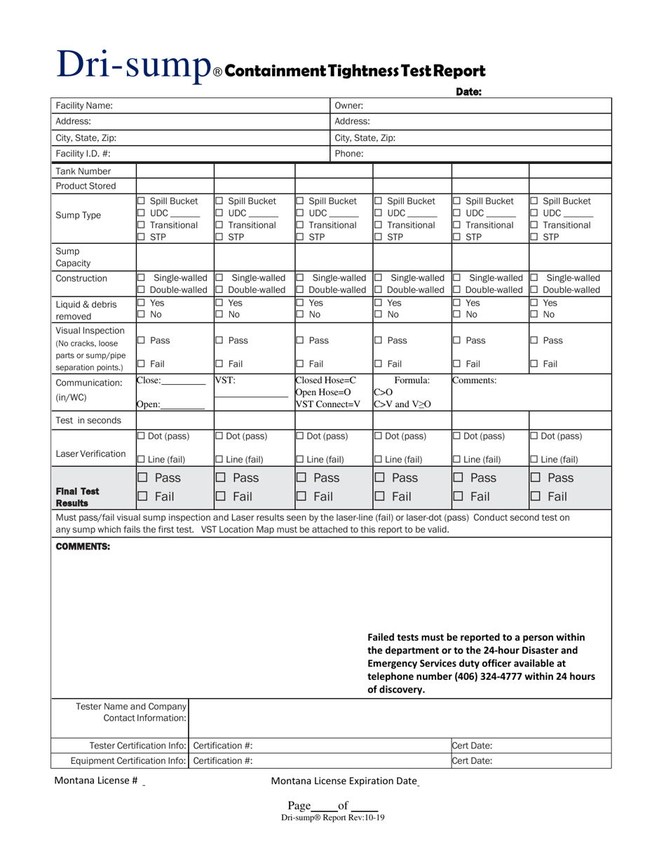 Dri-Sump Containment Tightness Test Report - Montana, Page 4