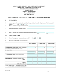Document preview: Licensed Soil Treatment Facility Annual Report Form - Montana