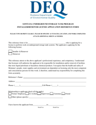 Document preview: Installer/Remover License Application Reference Form - Montana Underground Storage Tank Program - Montana