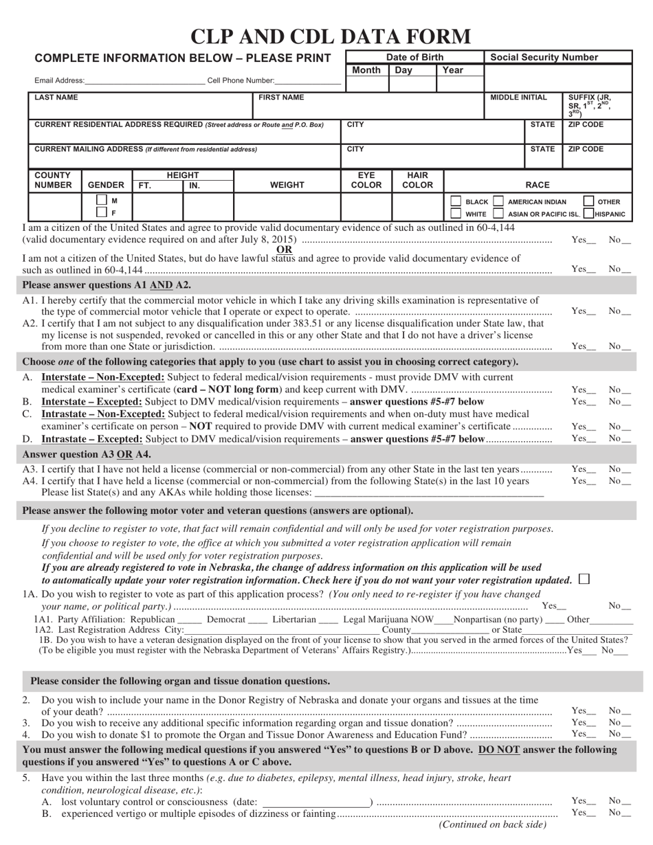 Form Dmv06-105 Download Printable Pdf Or Fill Online Clp And Cdl Data 