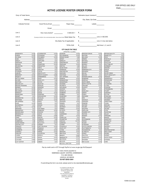 Form 35-4189 Active License Roster Order Form - Nebraska