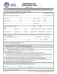 Form MV10 &quot;Application for Break/Bond Title&quot; - Montana
