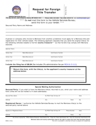 Form MV63 &quot;Request for Foreign Title Transfer&quot; - Montana