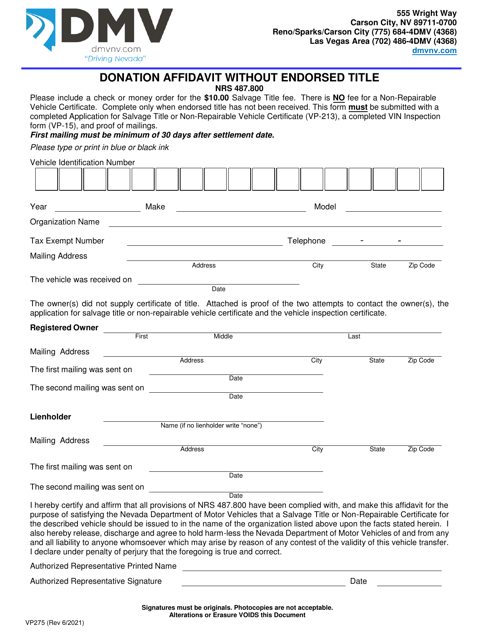 Form VP275  Printable Pdf