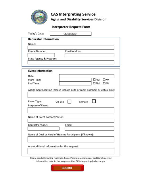 Interpreter Request Form - Nevada Download Pdf