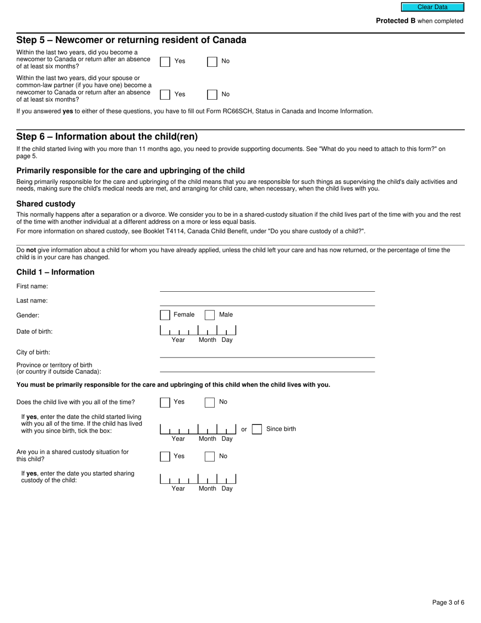 Form RC66 Canada Child Benefits Application - Canada, Page 3