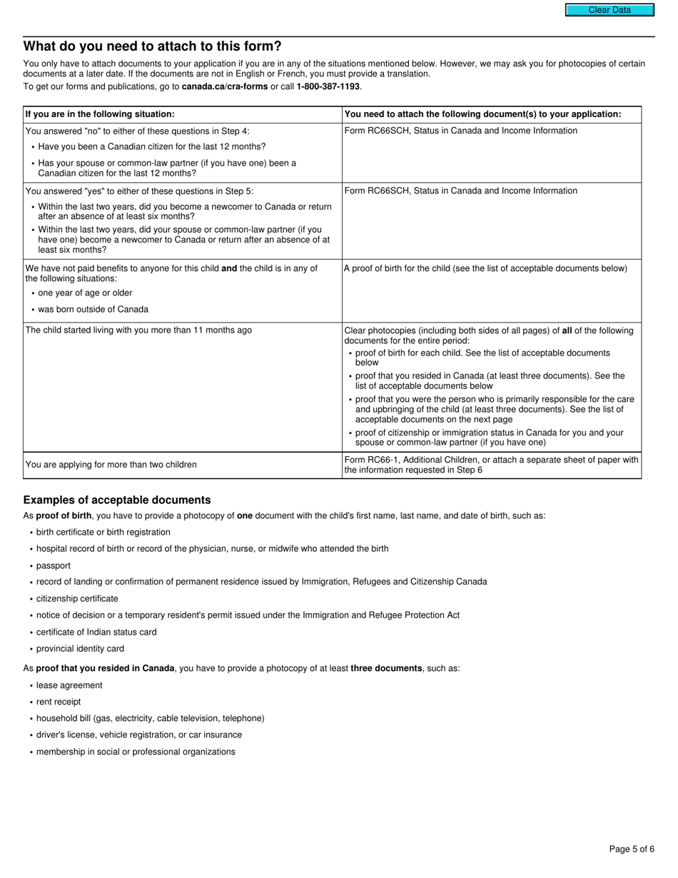 Form RC66 Canada Child Benefits Application - Canada, Page 5