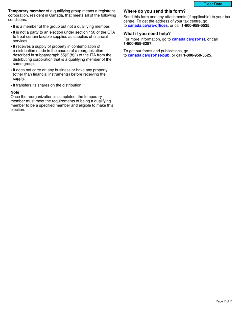 Form RC4616 Election or Revocation of an Election for Closely Related Corporations and / or Canadian Partnerships to Treat Certain Taxable Supplies as Having Been Made for Nil Consideration for Gst / Hst Purposes - Canada, Page 7