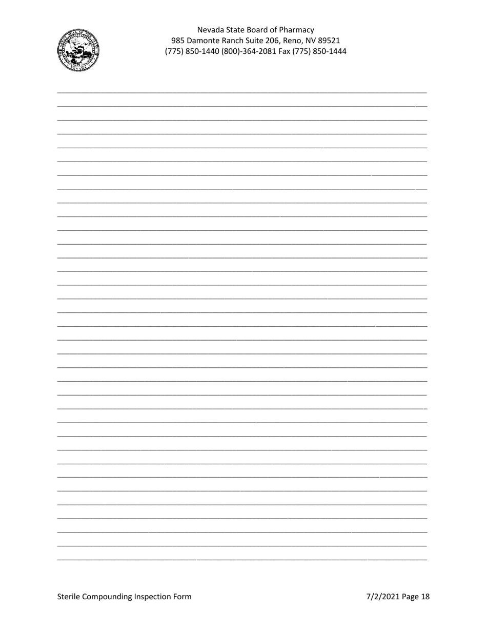 Sterile Compounding Inspection Form - Nevada, Page 18