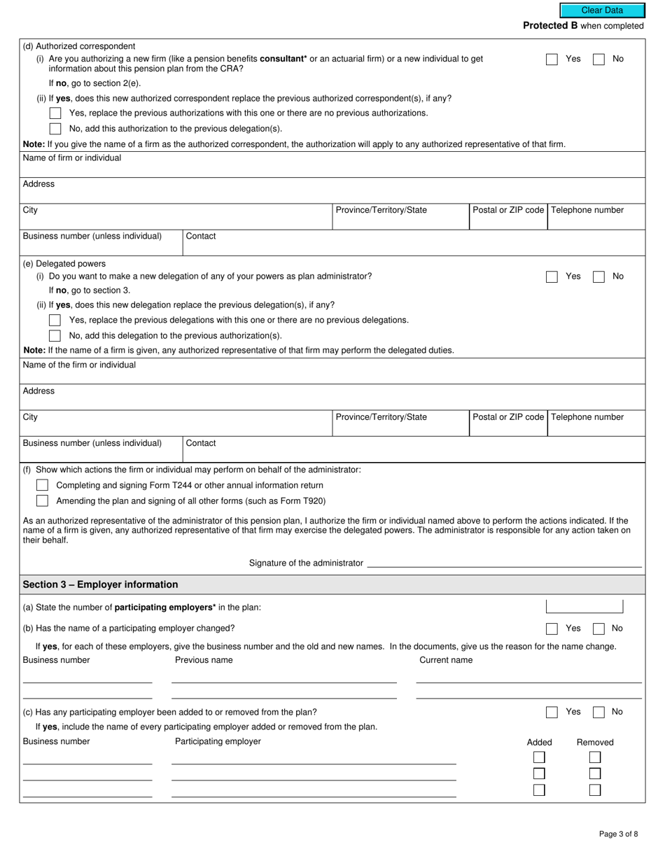 Form T920 Application to Amend a Registered Pension Plan - Canada, Page 3