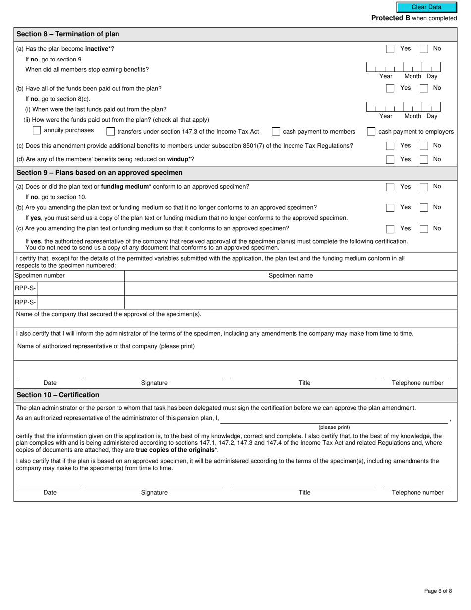 Form T920 Application to Amend a Registered Pension Plan - Canada, Page 6