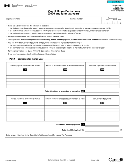 Form T2 Schedule 17  Printable Pdf