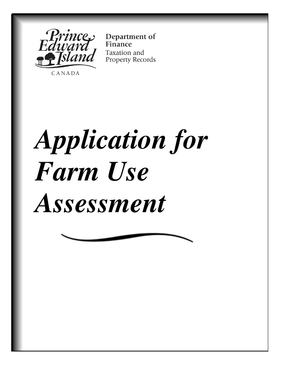 Form 11PT15-30580 Application for Farm Use Assessment - Prince Edward Island, Canada, Page 1