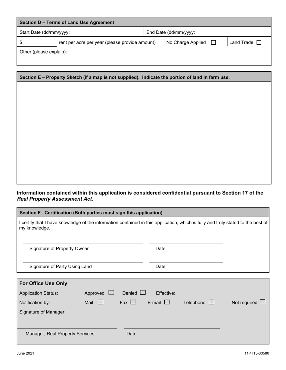 Form 11PT15-30580 Application for Farm Use Assessment - Prince Edward Island, Canada, Page 4
