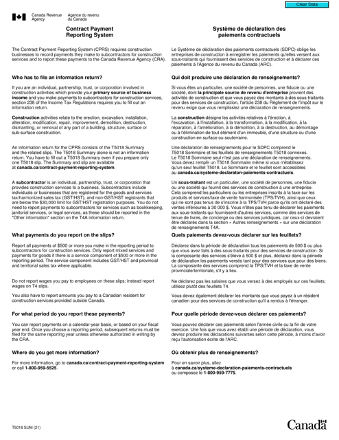 Form T5018 SUM  Printable Pdf