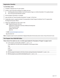 Home Schooling Registration Form - Nova Scotia, Canada, Page 2