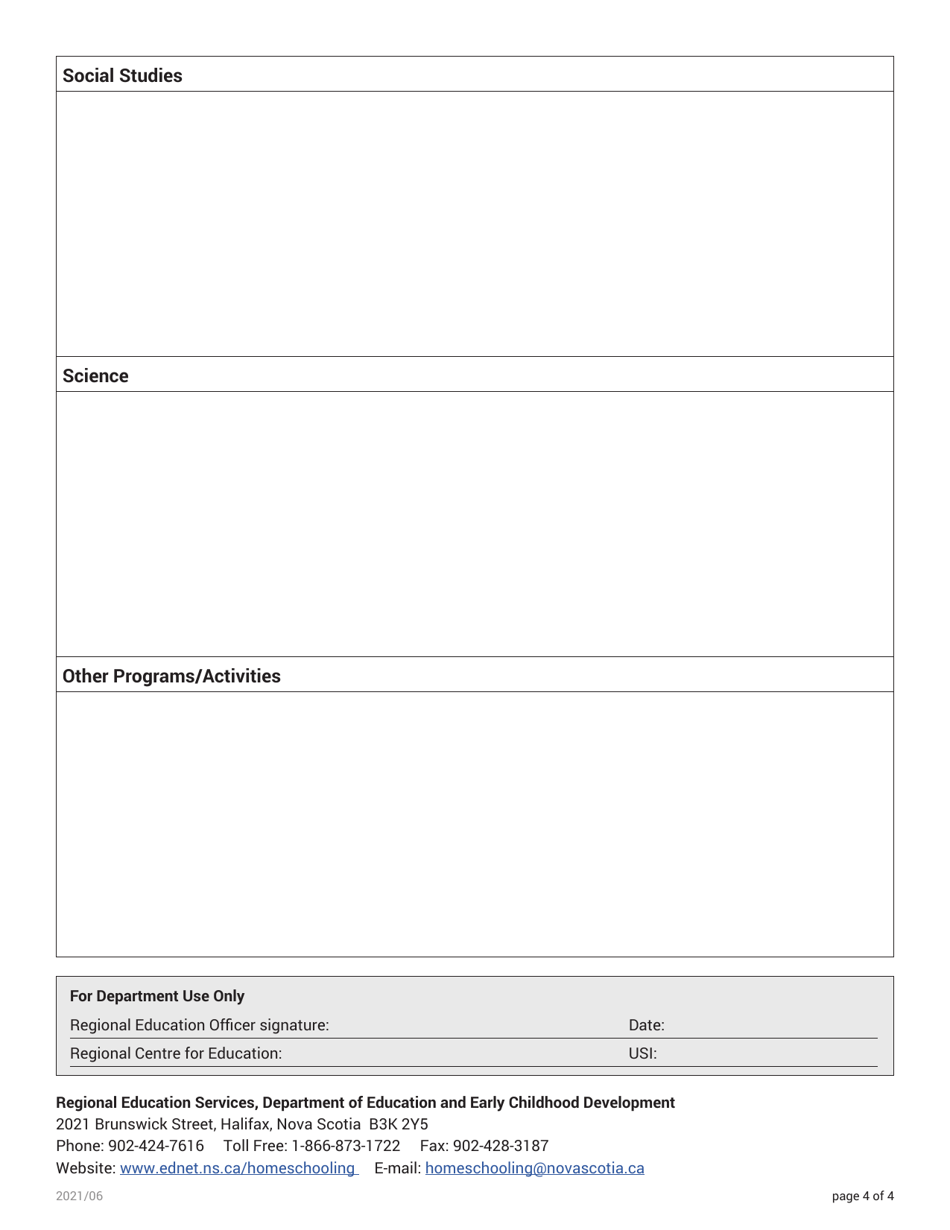 Home Schooling Registration Form - Nova Scotia, Canada, Page 4