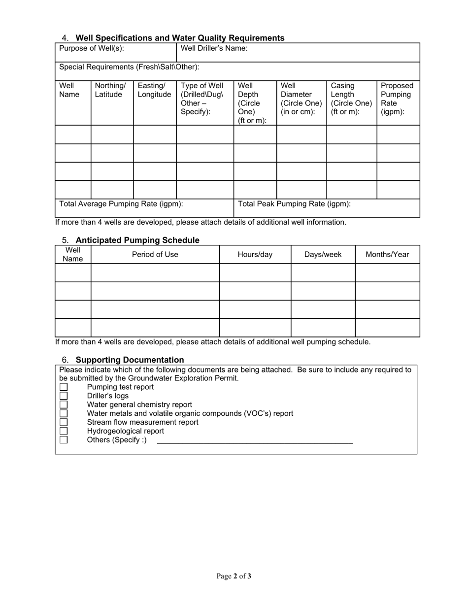 Application for Water Withdrawal Permit - Groundwater - Prince Edward Island, Canada, Page 2