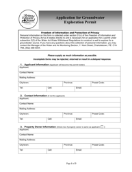 &quot;Application for Groundwater Exploration Permit&quot; - Prince Edward Island, Canada