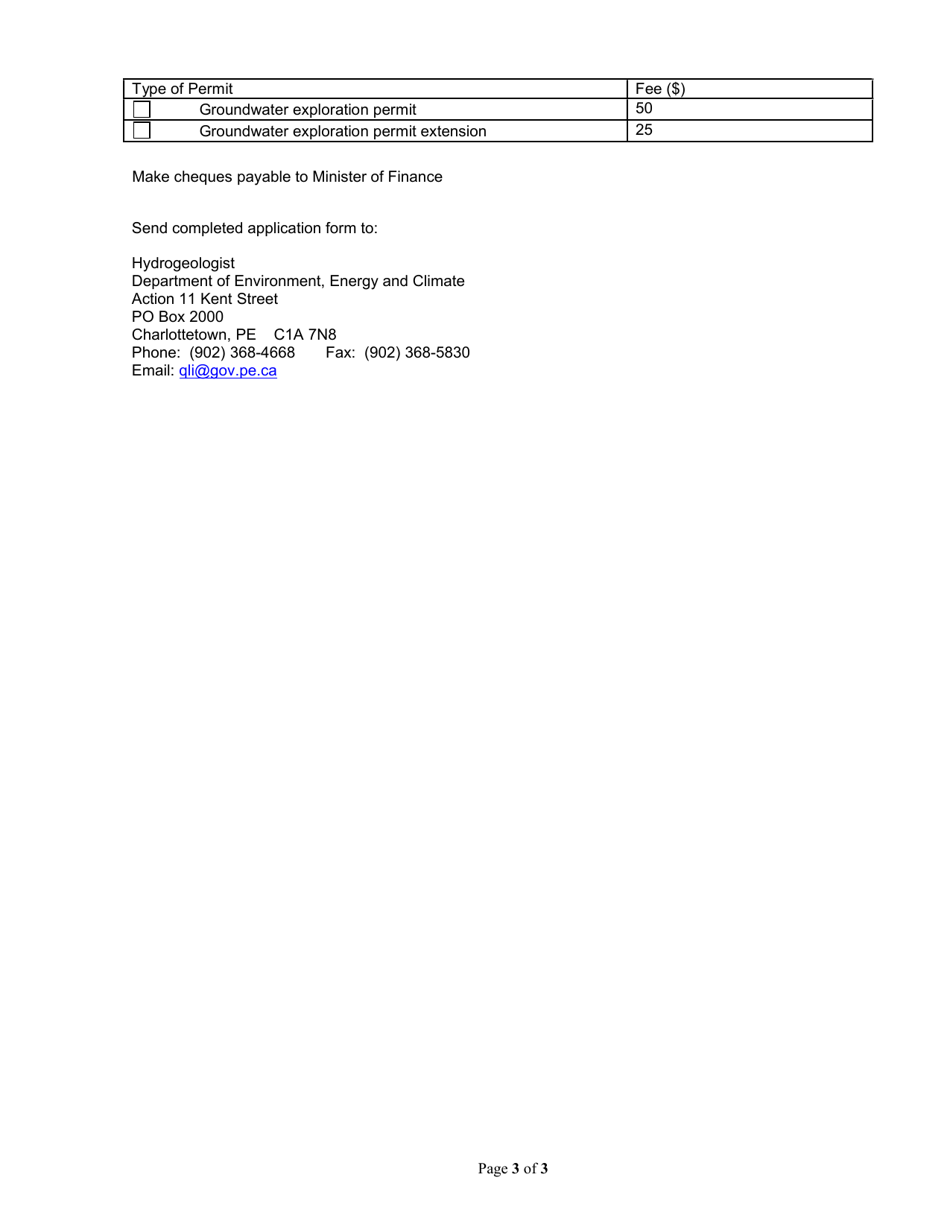 Application for Groundwater Exploration Permit - Prince Edward Island, Canada, Page 3