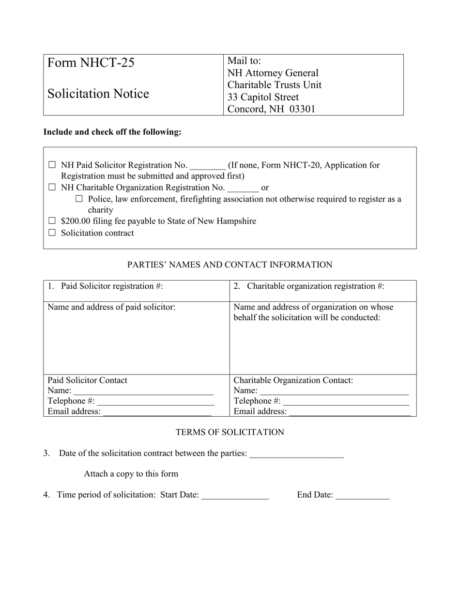 Form NHCT-25 Solicitation Notice - New Hampshire, Page 1