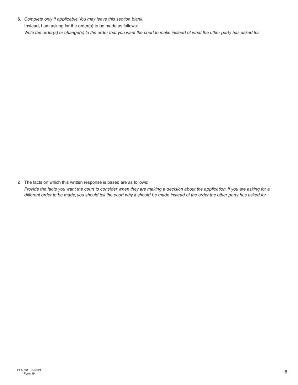 Form 19 (PFA731) Written Response to Application - British Columbia, Canada, Page 6